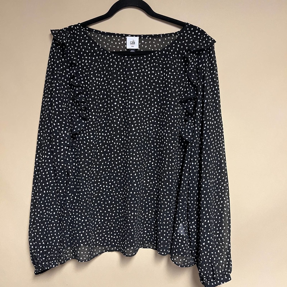 Cabi 3956 Sinatra Polka Dot Sheer Long Sleeve Blouse XXL